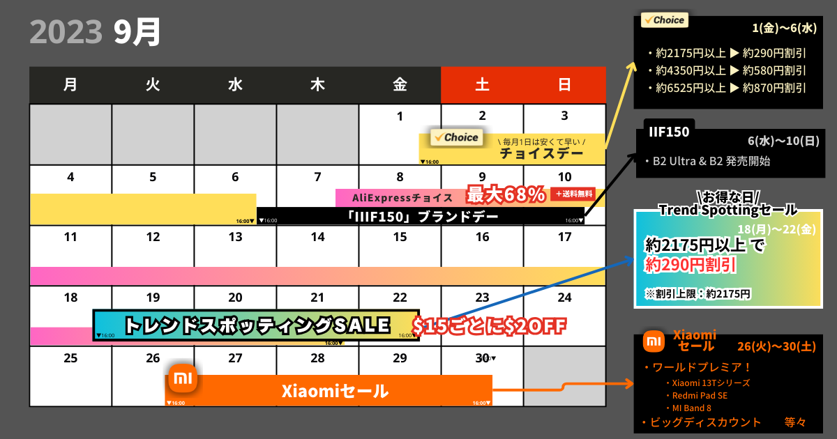 AliExpress_アリエクスプレス_2023年9月セール最新情報_セールカレンダー